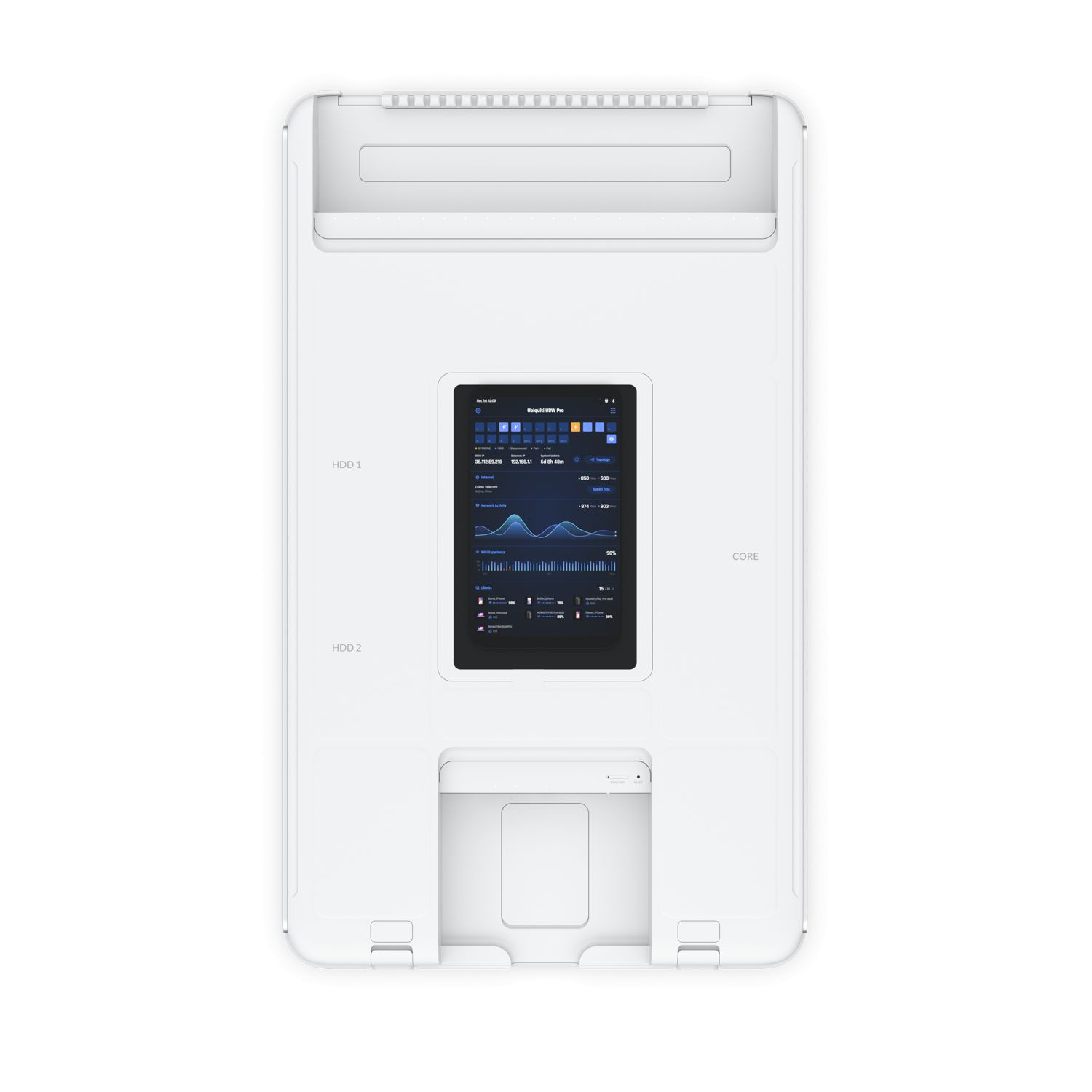 UBIQUITI UDW All in one gateway access point POE, WI-FI6, Dimensiuni: 549 x 342 x 62 mm, Greutate: 8.6kg, materiale: Policarbonat, otel galvanizat, aluminiu, Procesor: Quad-core ARM® Cortex®-A57 at 1.7 GHz, RAM: 4 GB DDR4, Stocare: 16GB eMMC, 128 GB SSD integrat, 512 GB microSD card instalat_2