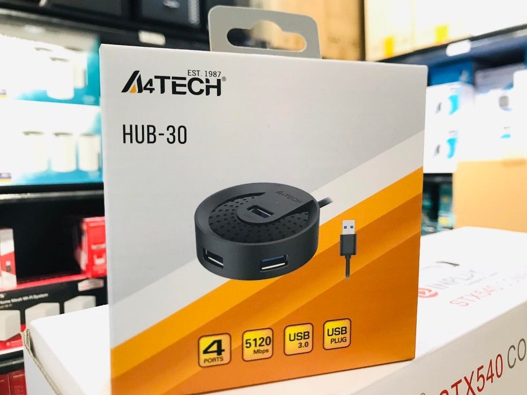 HUB extern A4TECH, porturi USB-A: USB 3.0 x 4, conectare prin USB-C , cablu 0.50 m, negru, 