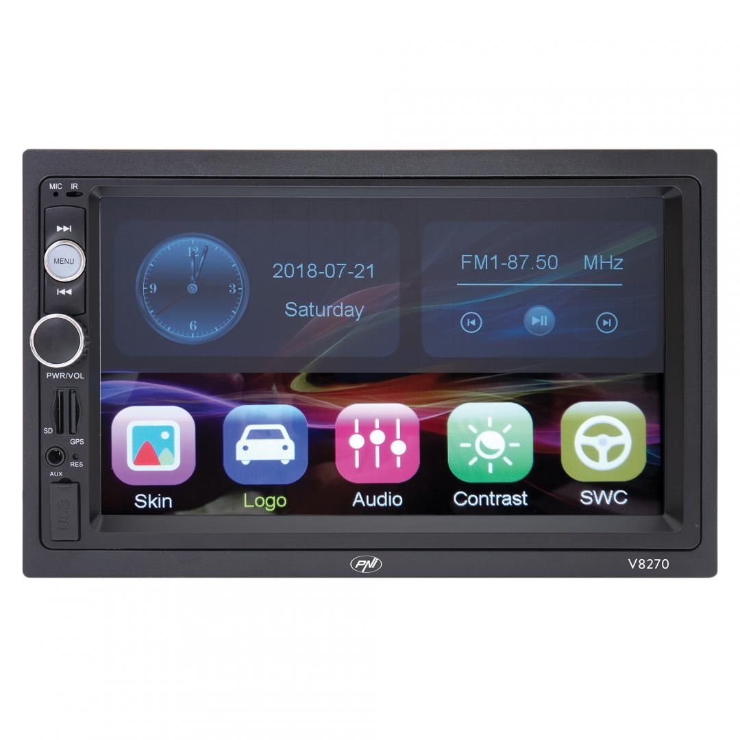 Navigatie multimedia PNI V8270 2 DIN cu GPS MP5, touch screen 7 inch, radio FM, Bluetooth, Mirror Link, AUX, USB, microSD, Culoare: negru, 7