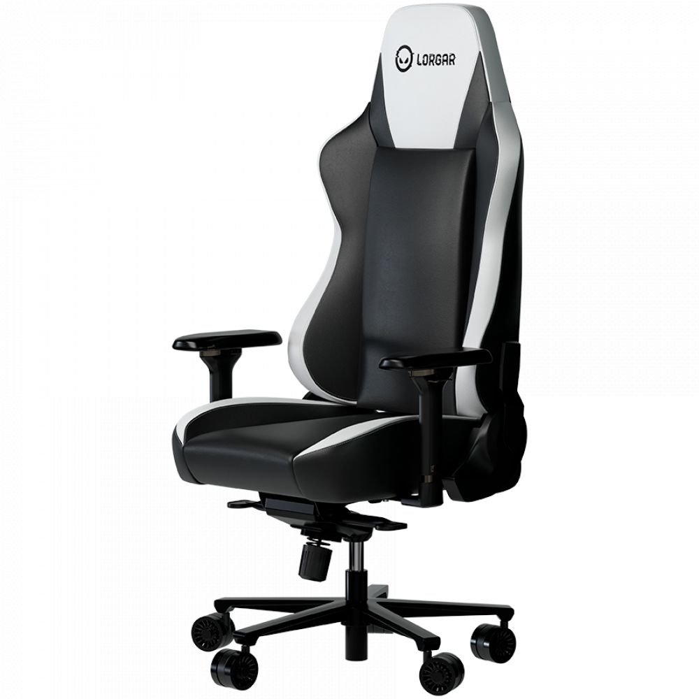 LORGAR Base 311, Gaming chair, PU eco-leather, 1.8 mm metal frame, multiblock mechanism, 4D armrests, 5 Star aluminium base, Class-4 gas lift, 75mm PU casters, Black + white_2