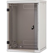 Rack de perete Triton sectiune simpla 12U 500mm adancime usa sticla panouri laterale fixe sectiuni ventilatie activa, sectiuni acces cabluri sus/jos/spate securizare cu cheie, 1 pereche montanti reglabili IP30 gri_1