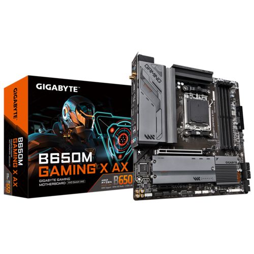 Placa de baza Gigabyte B650M GAMING X AX AM5        AMD Socket AM5：Supports AMD Ryzen™ 7000 Series Processors     Unparalleled Performance：Direct 6+2+1 Phases Digital VRM Solution     Dual Channel DDR5：4*SMD DIMMs with AMD EXPO™ & Intel® XMP Memory Module Support     SuperSpeed Storage：2*PCIe 4.0 x4_1