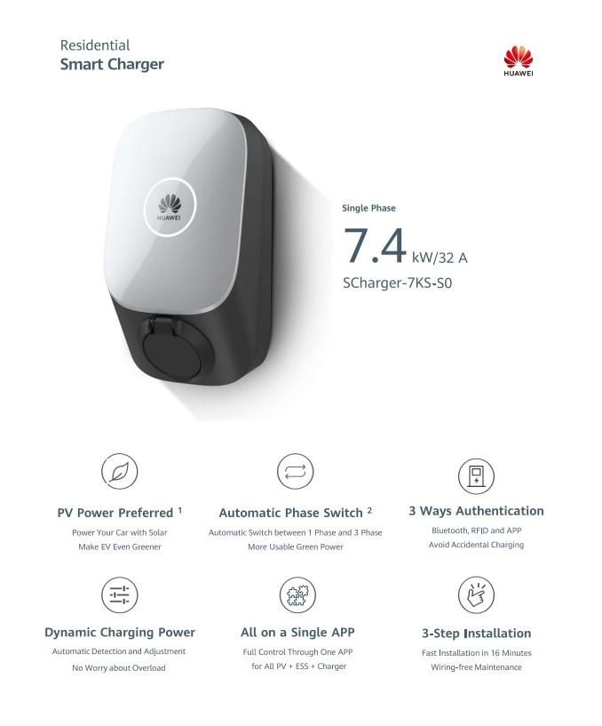 Statie incarcare V.E. Huawei Smart Charger 7.4 kW, 230V, 6A-32A, 1xType 2, WiFi, IP54, IK10, 2x RFID Card incluse_2