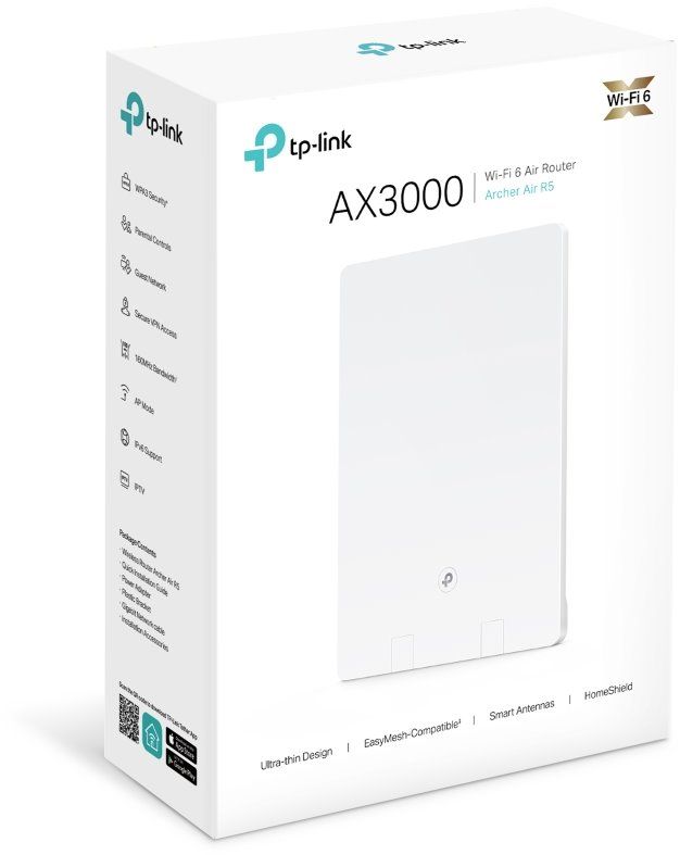 TP-LINK AX3000 Dual-Band WI-FI 6 AIR Router R5, Standarde wireless: 802.11ax, 802.11ac, 802.11n, 802.11a, 802.11b/g, MU-MIMO, Viteza wireless: 5Ghz-2402 MB/s, 2.4Ghz-574Mb/s, 4 x antene interne, Interfata: 1 x 10/100/1000 LAN, 1 x 10/100/1000 WAN, 1 x USB-C, Indoor, Dimensiuni: 140 x 210 x 11mm,_1