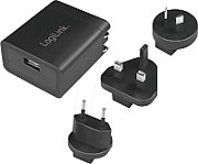 ADAPTOR LOGILINK, Socket EU x 1, Socket AU x 1, Socket UK x 1 , USB x 1, 5V 2.1A (10.5W) max. prot. supracurent / supratensiune / scurtcircuit / supraincalzire, negru 