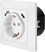 PRIZA LOGILINK, pentru perete, Schuko x 1, USB x1 5 V/2.1 A (10.5 W) / USB-C x 1  fast charge 5 V/3 A (15 W), 9 V/2 A (18 W), 12 V/1.5 A (18 W), 230 V AC, 50 Hz, alb 