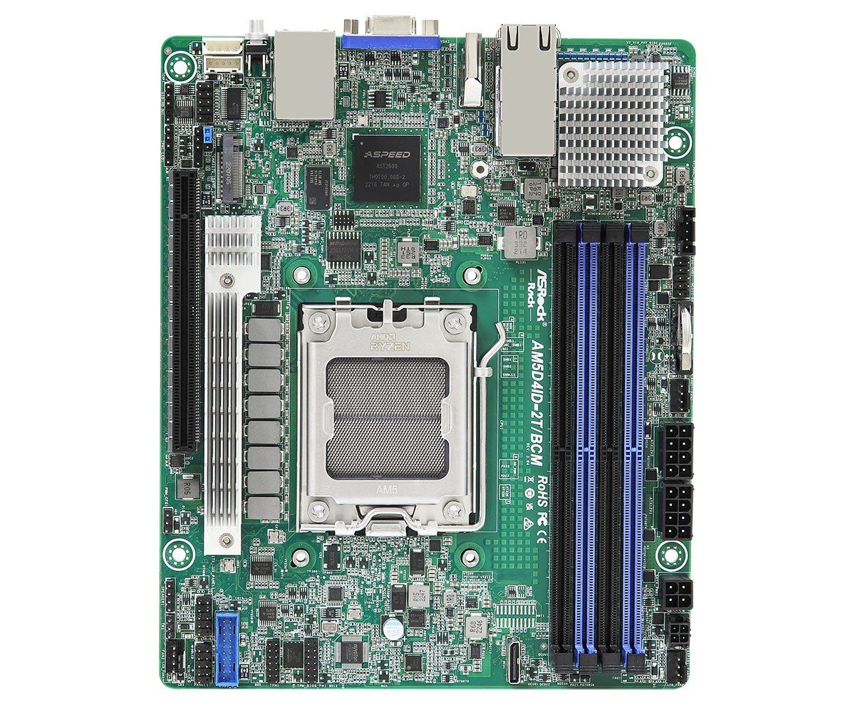 ASRock Server motherboard AM5D4ID-2T/BCM, 1xSKT AM5, AMD Ryzen 7000, X300, 4xDIMM, 1xM.2, 2x10GbE, IPMI