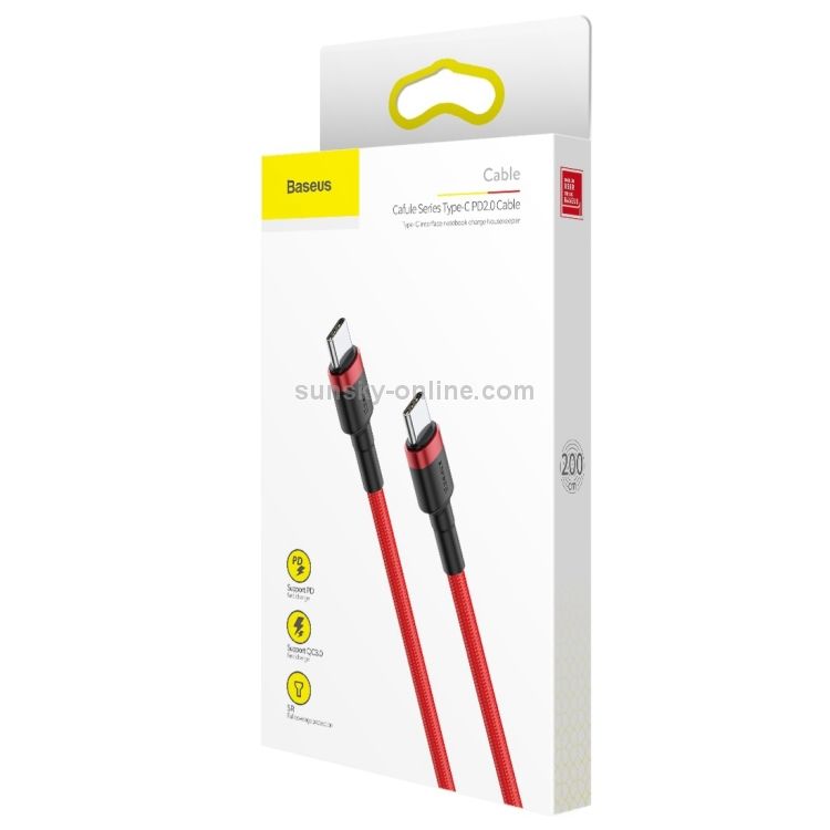 CABLU alimentare si date Baseus Cafule, Fast Charging Data Cable pt. smartphone, USB Type-C la USB Type-C 3A / 60W, braided, 2m, rosu  CATKLF-H09  (timbru verde 0.08 lei) - 6953156285224