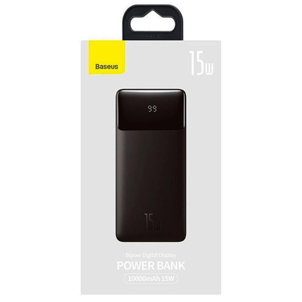 POWER BANK Baseus Bipow, 10000mAh, 15W, 2 x USB; 1 x USB Type-C, digital display pt. status baterie, total 3A, negru, 