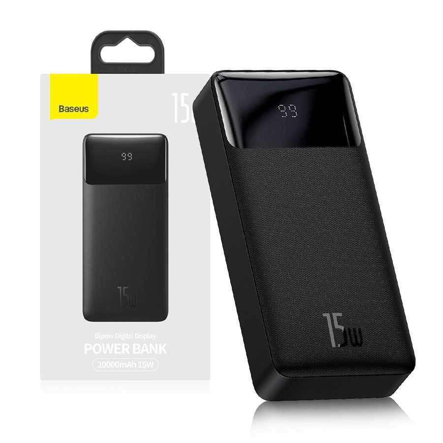 POWER BANK Baseus Bipow, 20000mAh, 15W, 2 x USB; 1 x USB Type-C, digital display pt. status baterie, total 3A, negru, 