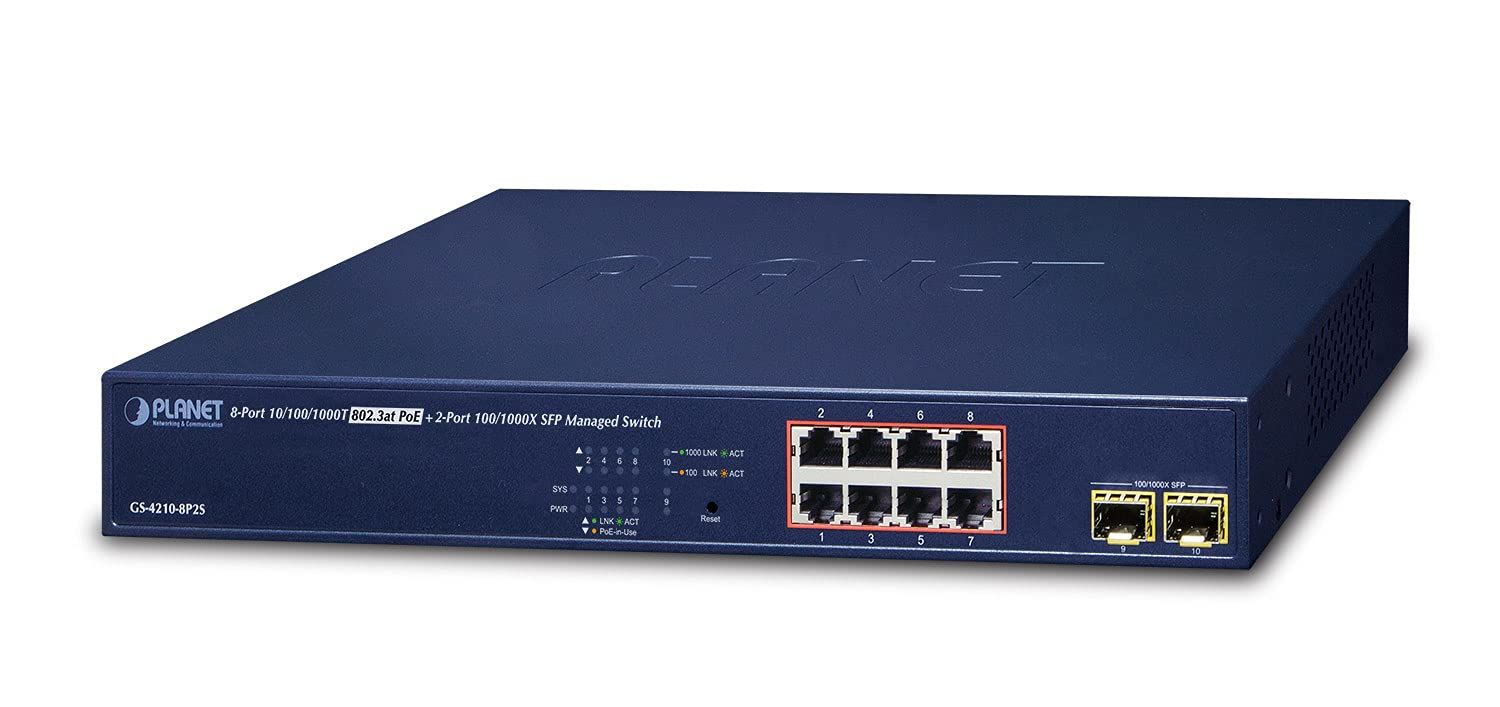 PLANET GS-4210-8P2S switch-uri Gestionate Gigabit Ethernet (10/100/1000) Power over Ethernet (PoE) Suport 1U Albastru_1