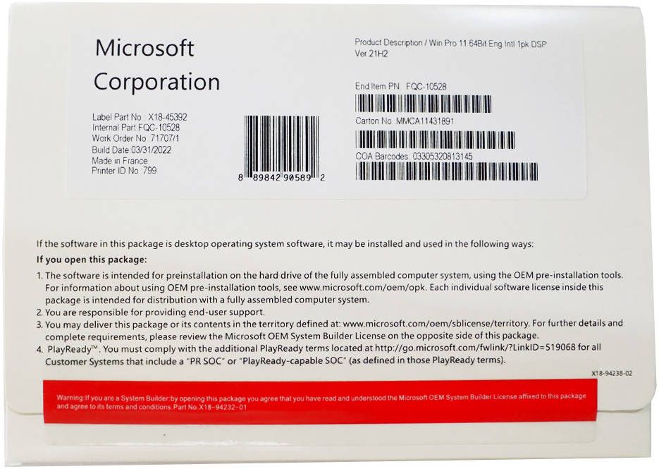 Licenta Microsoft Windows 11 Pro 64-bit ENG INTL, 1PK, DSP OEI DVD_1