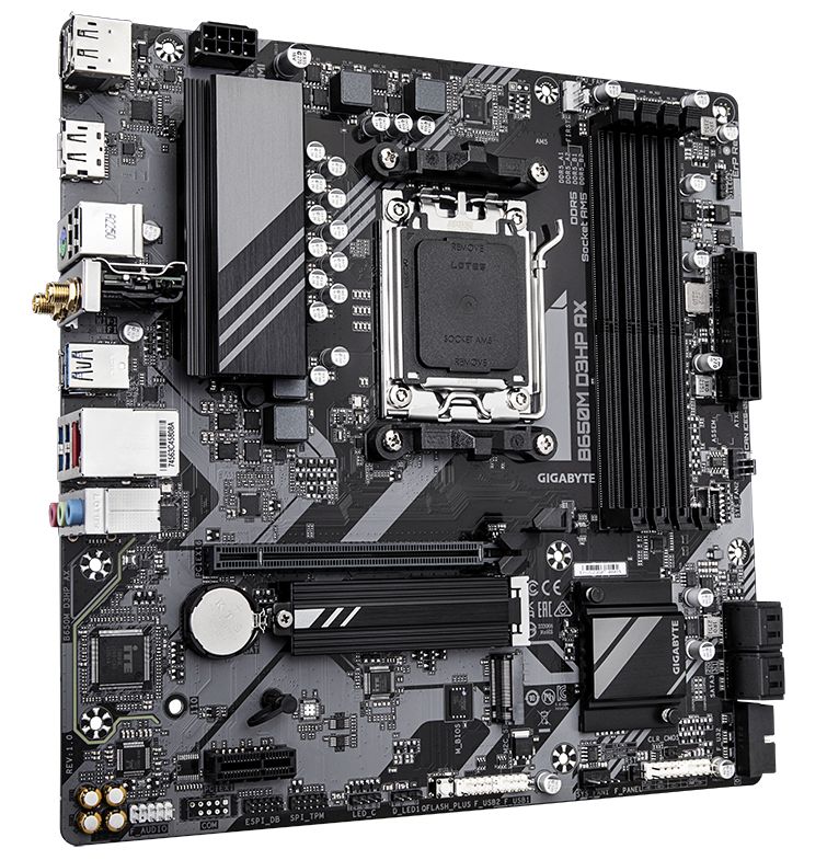 Placa de baza GIGABYTE B650M D3HP AX AM5, 4x DDR5, 2x DP 1x HDMI, 1x PCIE x16 1x PCIE x1, 2x M.2, 4x SATA 6gb/s, mATX_3