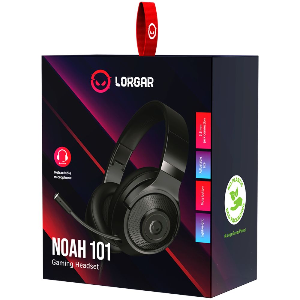 LORGAR Noah 101, Gaming headset with microphone, 3.5mm jack connection, cable length 2m, foldable design, PU leather ear pads, size: 185*195*80mm, 0.245kg, black_2