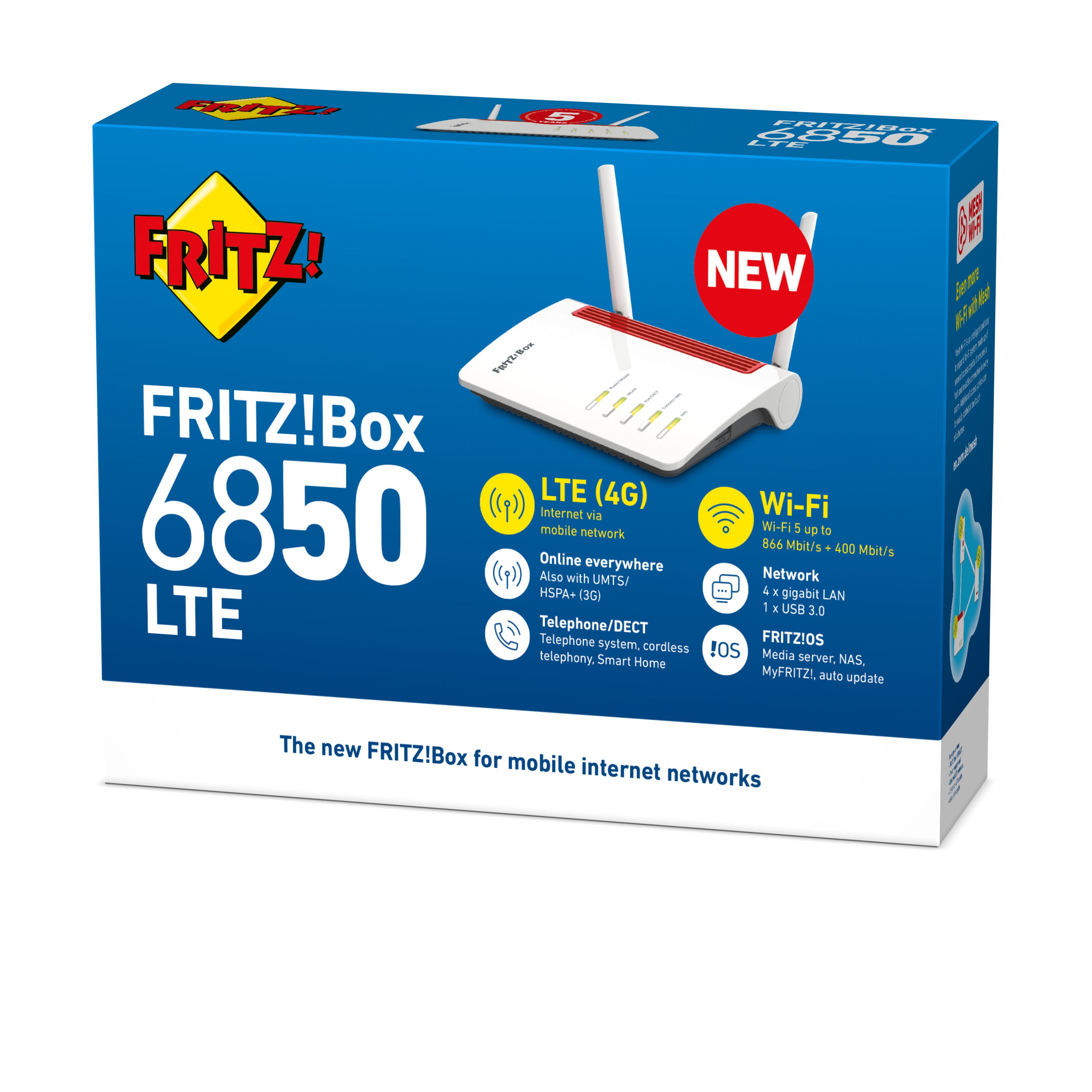 FRITZ!Box 6850 LTE router wireless Gigabit Ethernet Bandă dublă (2.4 GHz/ 5 GHz) 4G Roşu, Alb_3