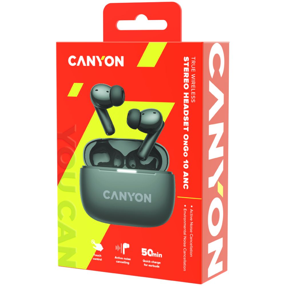 CANYON OnGo TWS-10 ANC+ENC, Bluetooth Headset, microphone, BT v5.3 BT8922F, Frequence Response:20Hz-20kHz, battery Earbud 40mAh*2+Charging case 500mAH, type-C cable length 24cm,size 63.97*47.47*26.5mm 42.5g, Black_2