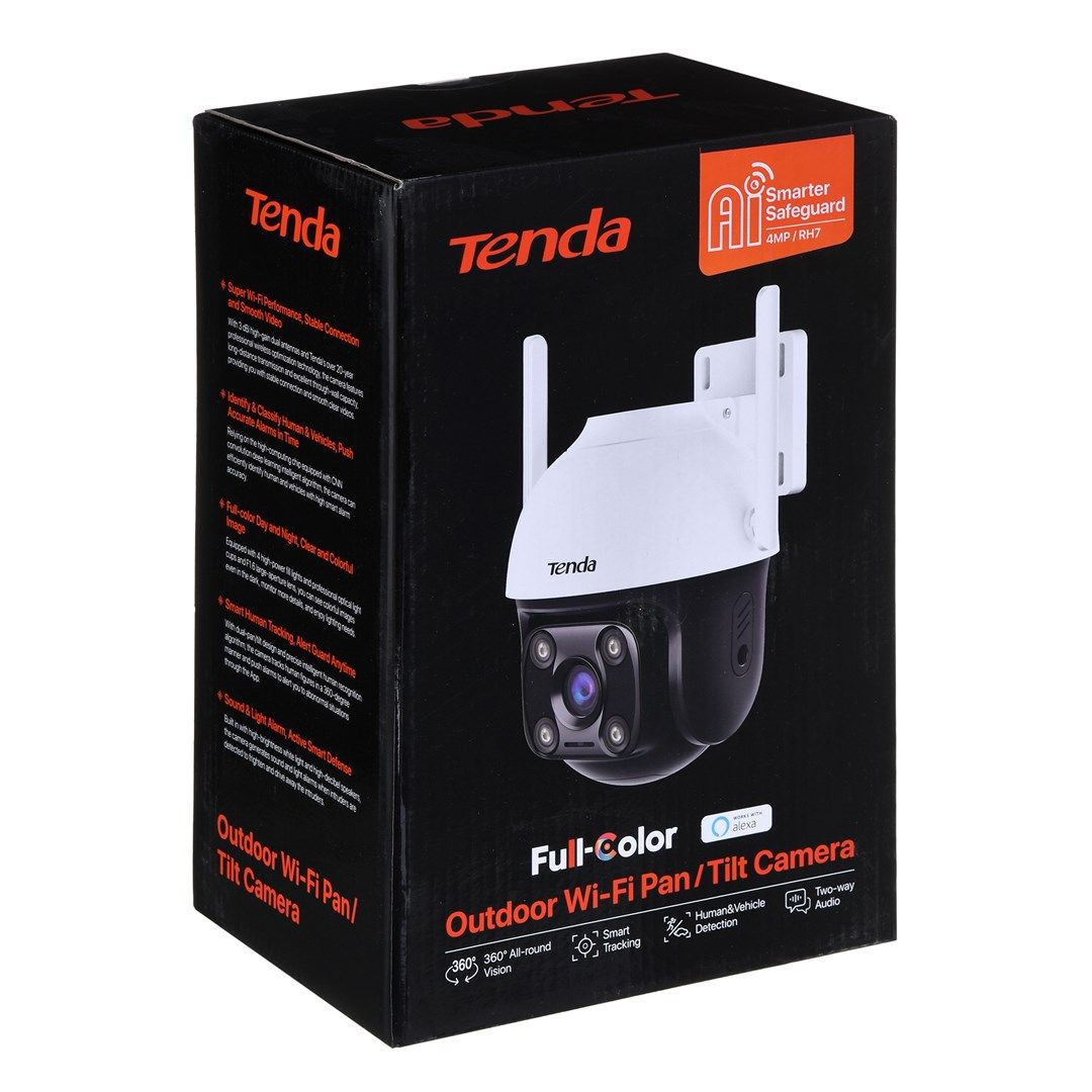 Tenda RH7-WCA 4MP Outdoor Wi-Fi Pan/Tilt Camera, orizontala 360°, Verticala 137°, Slot Card microSD(pana la 256gb, Alimentare: DC 12V 1A, Interfata: 1 x 10/100 RJ45, Obiectiv: 4mm@F1.6, Dimensiuni: 138mm*120mm* 187mm, Rezolutie: 2560 x 1440 30fps, H.265/H.264, Standarde wire;ess: IEEE 802.11b/g/n_12