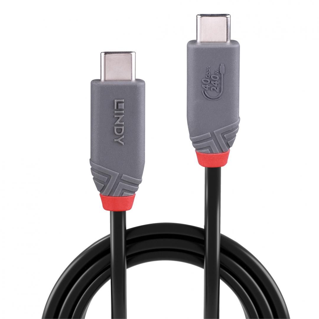 Cablu Lindy 0.8m USB 4 Type C 40Gbps Anthra line, rezolutie maxima suportata 3840x2160@60Hz, 7680x4320@60Hz , latime de banda suportata 40Gbps, gri_2