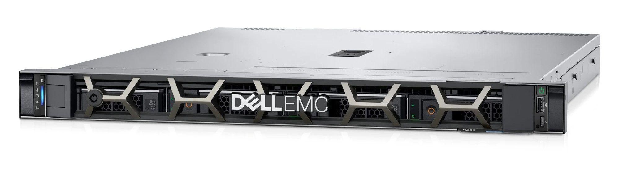 PowerEdge R250 Rack Server Intel Xeon E-2314 2.8GHz, 8M Cache, 4C/4T, Turbo (65W), 3200 MT/s, 16GB UDIMM, 3200MT/s, ECC, 480GB SSD SATA Read Intensive 6Gbps 512 2.5in Hot-plug AG Drive,3.5in HYB CARR, 3.5 Chassis with up to x4 Hot Plug Hard Drives, Motherboard with Broadcom 5720 Dual Port 1Gb_3