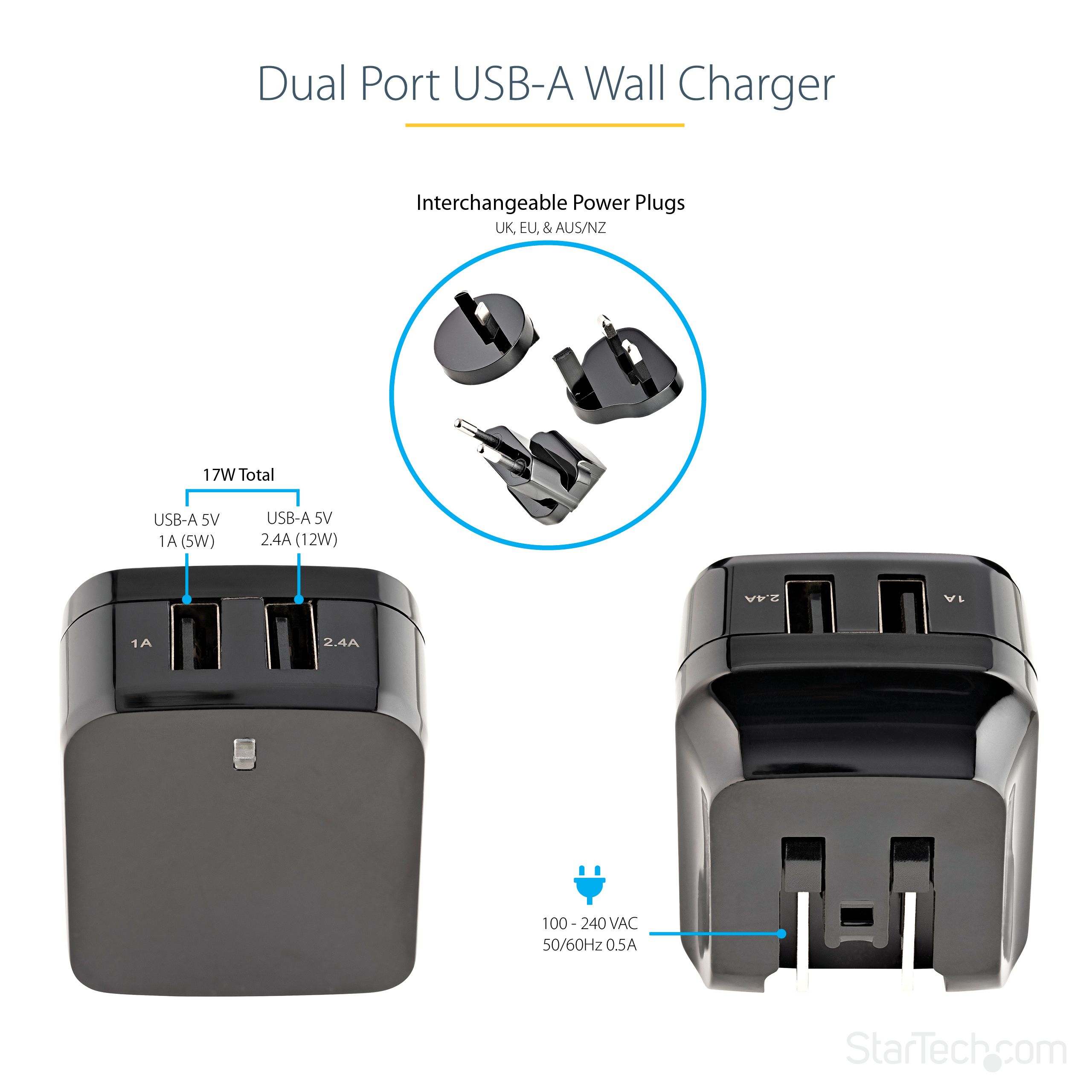 2 PORT USB TRAVEL WALL CHARGER/17W / 3.4A - 110V/220V_7