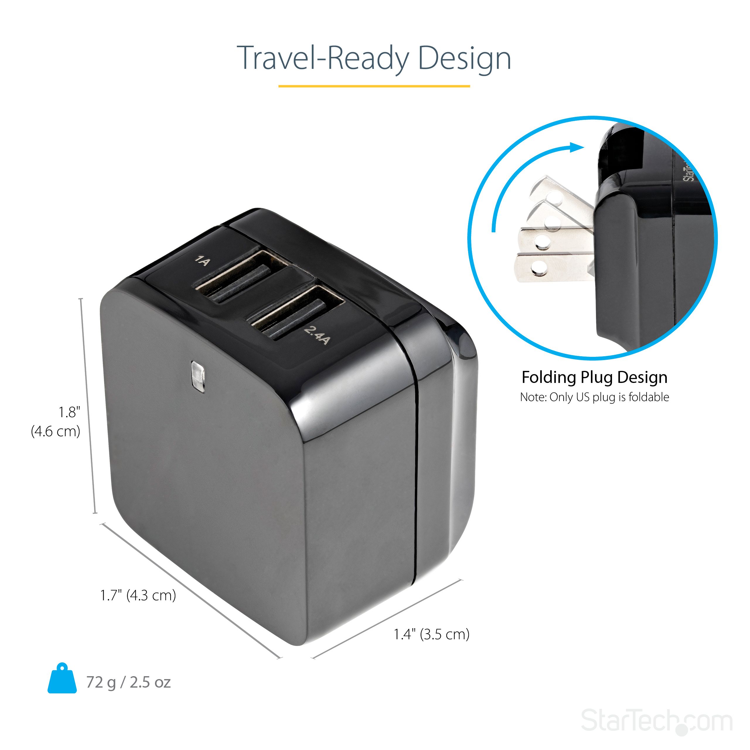 2 PORT USB TRAVEL WALL CHARGER/17W / 3.4A - 110V/220V_8