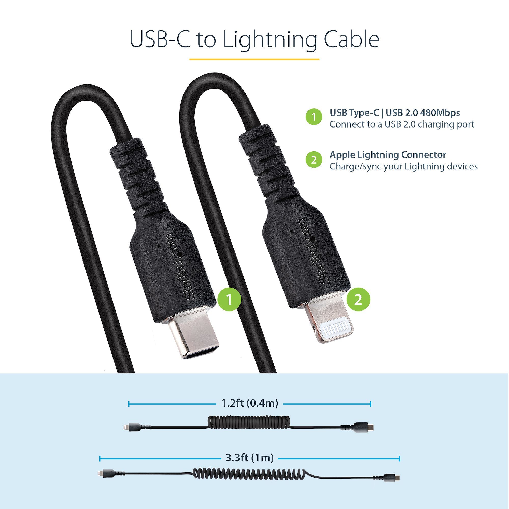 USB C TO LIGHTNING CABLE - 1M/(3.3FT) COILED CABLE BLACK_9