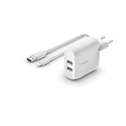 DUAL USB-A CHARGER/W/LIGHTNING CABLE 1M 24W WHITE_1