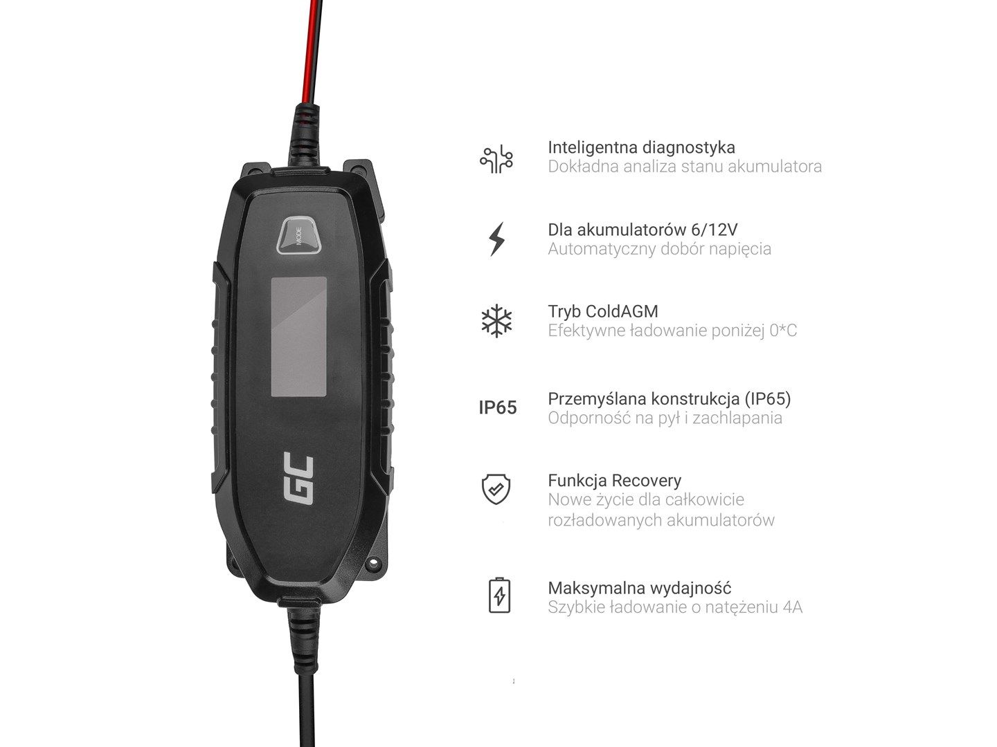 GREENCELL ACAGM07 Automatyczna Ladowarka, Prostownik Green Cell do akumulatorow 6V / 12V (4A)_3