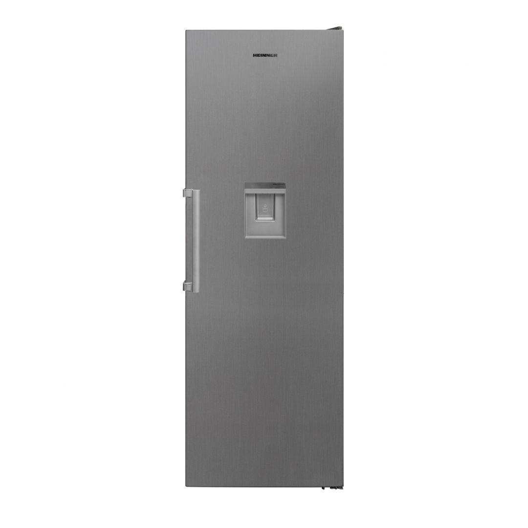 Frigider Heinner HF-V401NFXWDE++, Full No frost, dozator de apa, clasa energetica: E, capacitate totala: 389L, control electronic, lumina LED, 4 rafturi sticla, 1 compartiment pentru fructe si legume cu control nivel umiditate, 1 compartiment Chiller, suport oua,  dimensiuni: 59.5 x 65 x 186 cm