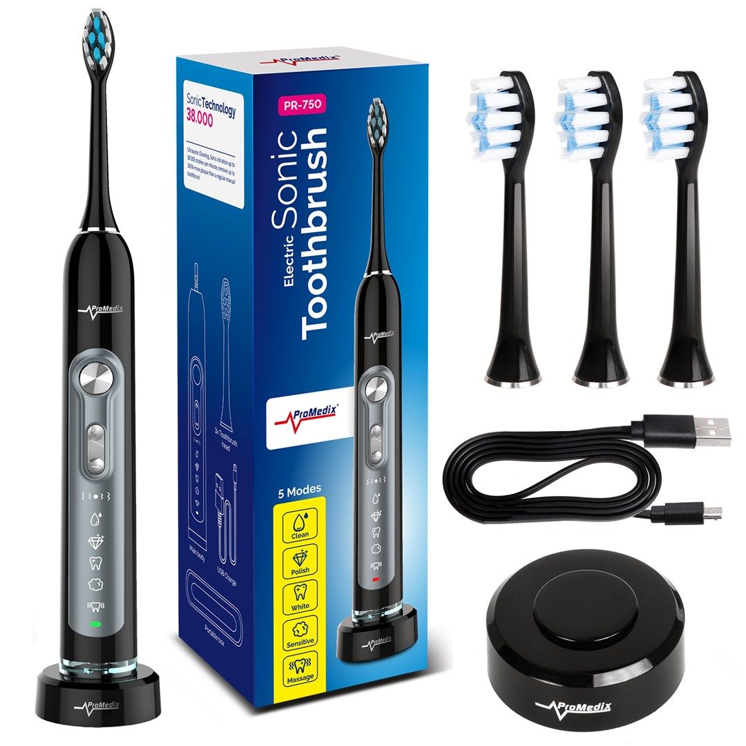 Promedix sonic toothbrush  black  travel case  5 modes  timer  3 power levels  3 heads  PR-750 B_3