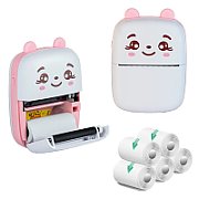 Extralink Kit | Thermal printer EPP-001 Pink + Self-adhesive thermal paper 5 rolls |_1