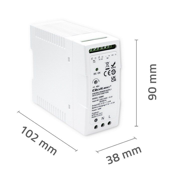 Qoltec 50885 Stable DIN Rail Power Supply with UPS function | 40W_6