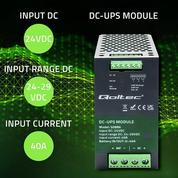 Qoltec 50886 Module UPS DC for DIN rail | 40A | 24V_2