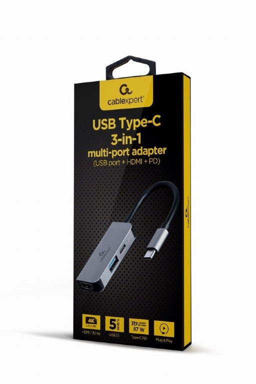 Gembird A-CM-COMBO3-02 USB Type-C 3-in-1 multi-port adapter (USB port + HDMI + PD)  silver_2