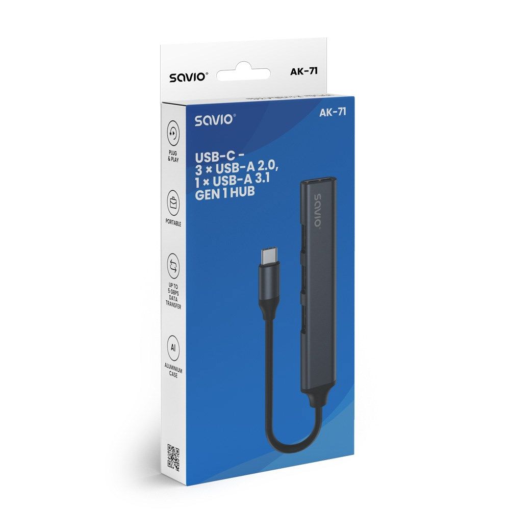 SAVIO AK-71 USB-C hub - 3 x USB-A 2.0  1 x USB-A 3.0  4-in-1  5 Gbps_7