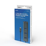 Savio AK-57 USB-C - 3 x USB-A HUB with RJ-45 Gigabit Ethernet adapter  5000 Mbit/s  grey