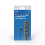 Savio AK-57 USB-C - 3 x USB-A HUB with RJ-45 Gigabit Ethernet adapter  5000 Mbit/s  grey