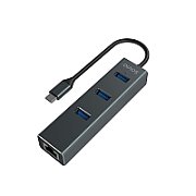 Savio AK-57 USB-C - 3 x USB-A HUB with RJ-45 Gigabit Ethernet adapter  5000 Mbit/s  grey