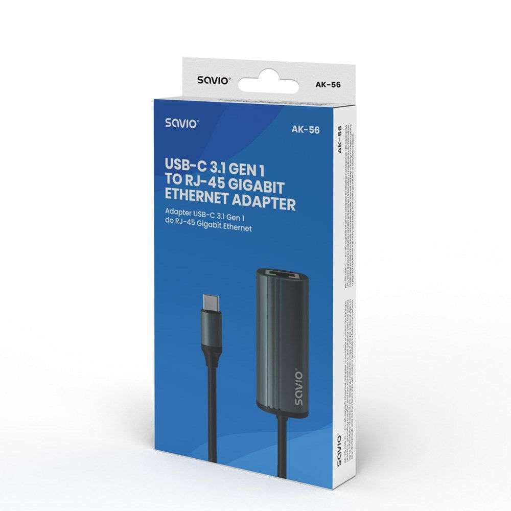 SAVIO Adapter USB-C 3.1 Gen.1 (M) to RJ-45 Gigabit Ethernet (F)  1000 Mbps  AK-56  grey_3