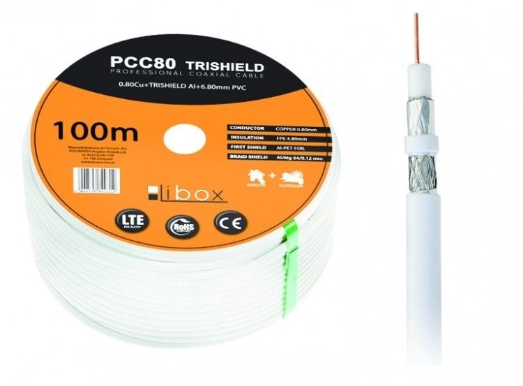 Libox Kabel koncentryczny PCC80 100m coaxial cable RG-6/U White_2