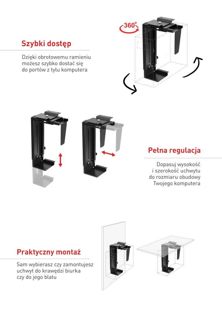 The MC-713 PC Holder Computer Under Desk Table Bracket Support Storage_8