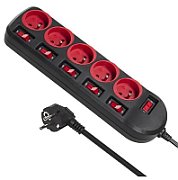 Maclean MCE204 power extension 1.5 m 5 AC outlet(s) Indoor Black  Red_1