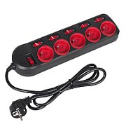 Maclean MCE204 power extension 1.5 m 5 AC outlet(s) Indoor Black  Red_2