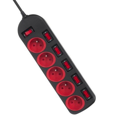 Maclean MCE204 power extension 1.5 m 5 AC outlet(s) Indoor Black  Red_4