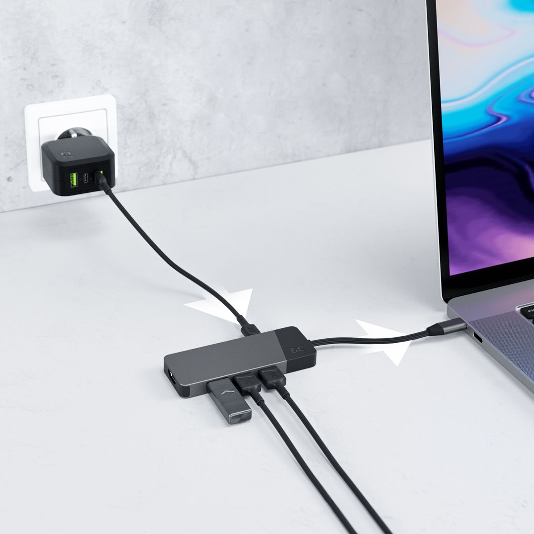 GREEN CELL HUB USB-C ADAPTER GC CONNECT 7W1 (3XUSB 3.1  HDMI 4K 60HZ  USB-C PD 85W  MICROSD/SD)_3