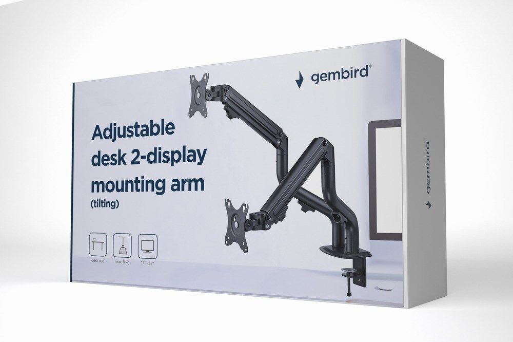 Gembird MA-DA2-02 Adjustable desk 2-display mounting arm (tilting)  17”-32”  up to 8 kg_3