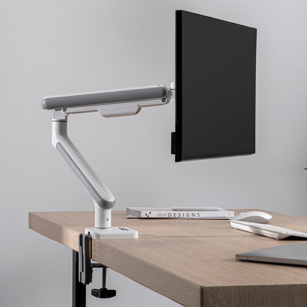 Ergo Office ER-751 Monitor Desk Mount Gas Spring 9kg Adjustable VESA 75x75 100x100 17  - 32  White Silver Clamp Mount Single Arm LED LCD QLED OLED_4