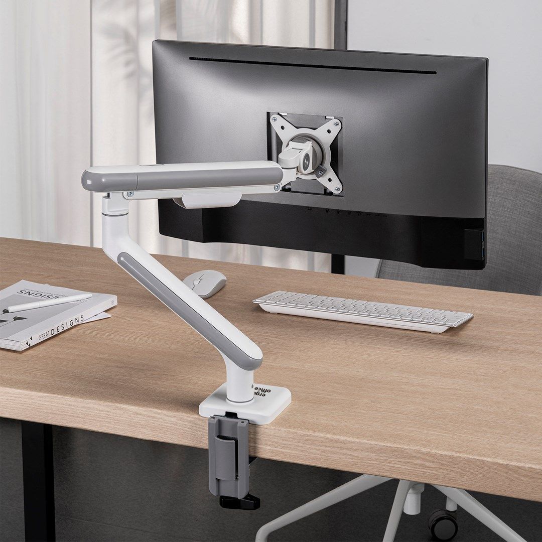 Ergo Office ER-751 Monitor Desk Mount Gas Spring 9kg Adjustable VESA 75x75 100x100 17  - 32  White Silver Clamp Mount Single Arm LED LCD QLED OLED_9