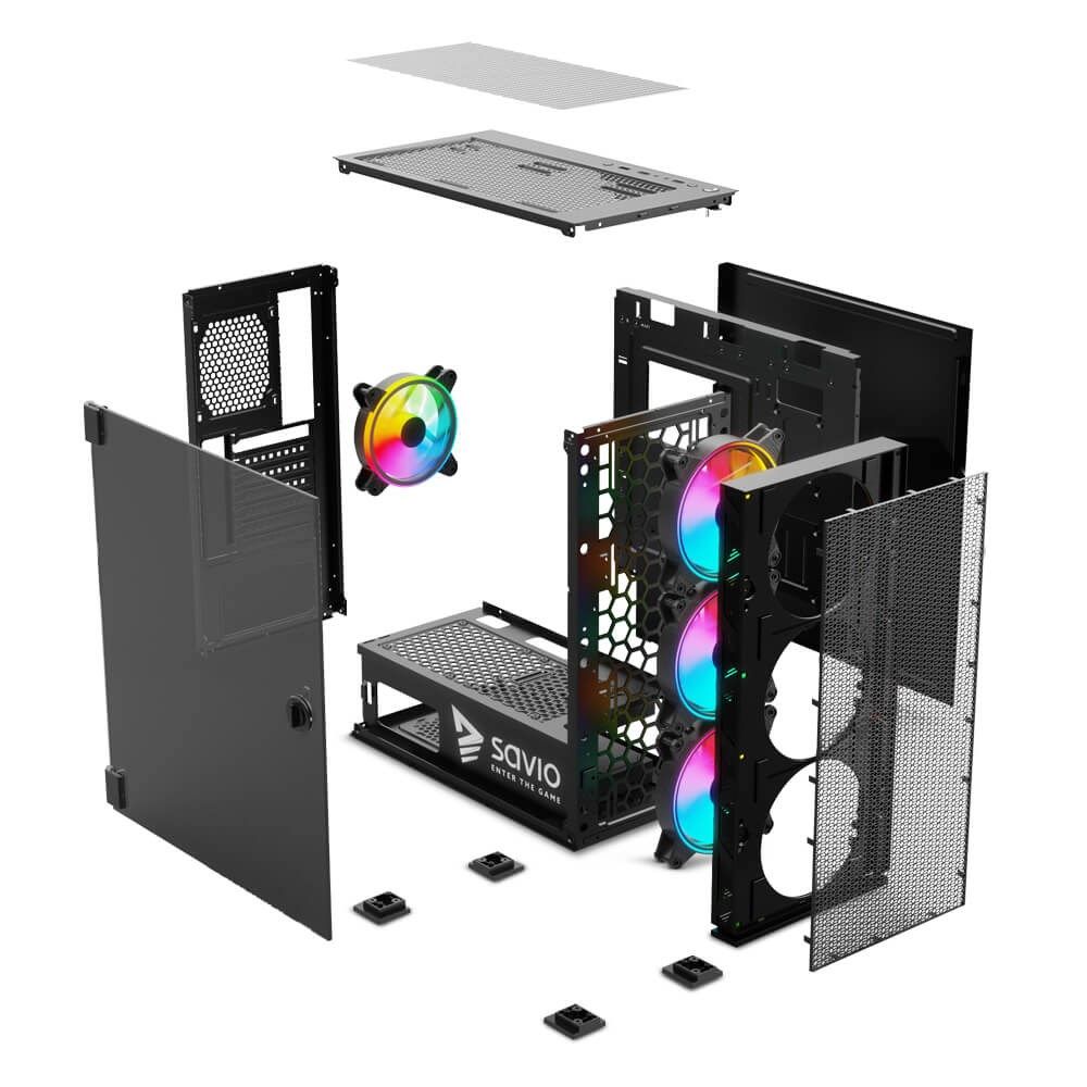 SAVIO PC Case Raptor X1 ARGB Glass/Mesh Black_5