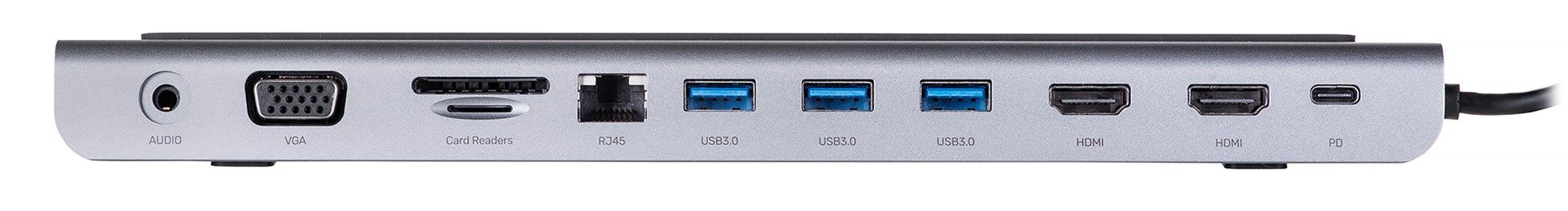 UNITEK HUB USB-C D1022B; USB-A x3  USB-C PD  HDMI x2  VGA  Ethernet RJ45  SD  Micro SD  3.5mm Audio_2